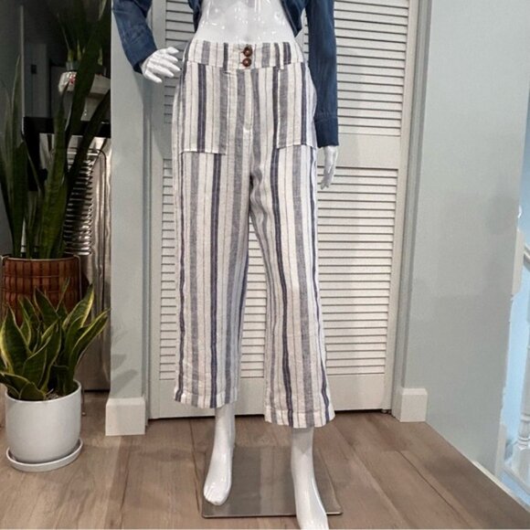 100 Linen Wide Leg Pants - Sailor Stripes - Picture 6 of 15